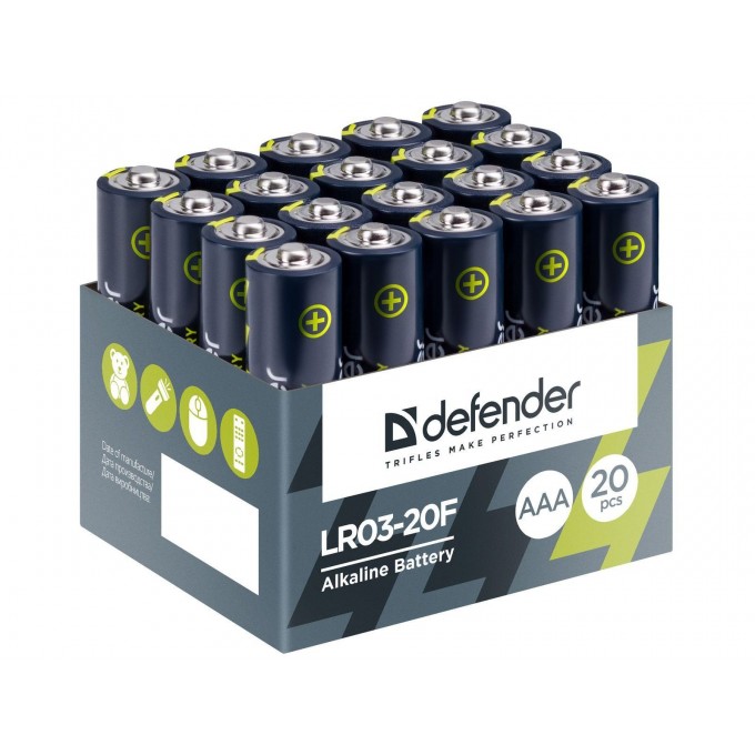 Батарейка алкалиновая DEFENDER LR03-20F AAA, 20 шт 56004
